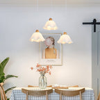 Muto Minimalist Flower /Wood Pendant Light, White