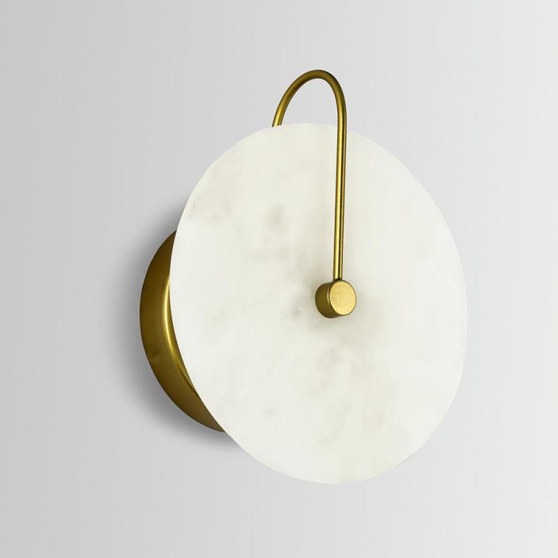 Arisha Round Bedside Wall Light, Artificial Marble, Gold & Black