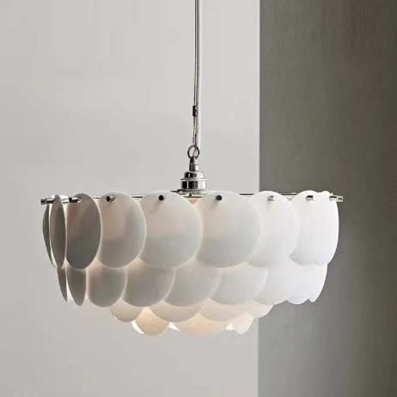 Arisha Wihte Art Deco Chandelier Light Fixture, Ceramic Leaf & Metal