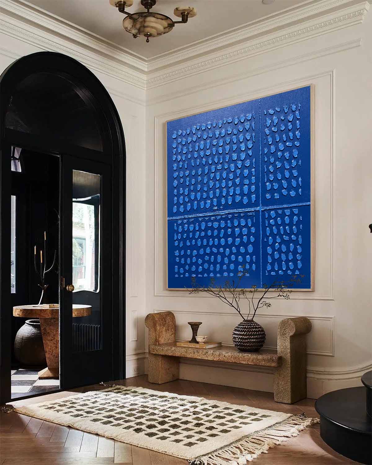 Textured Indigo Blue Dot Relief Painting