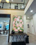 Textured Pink Floral Oil Painting Peony Blooms