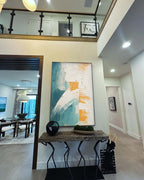 Tactile Impasto Oil Painting Teal White Orange