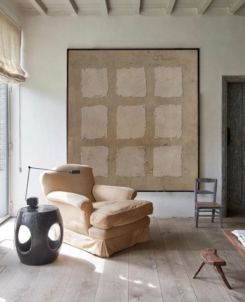 Wabi-Sabi Wall Art Minimalist Grid Texture Painting