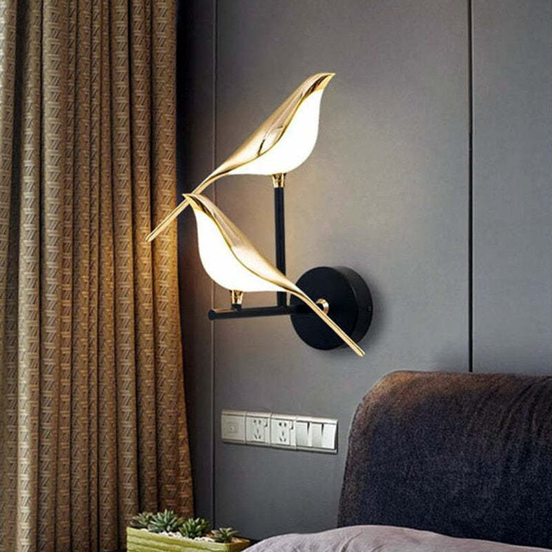 Arisha Minimalist Magpie Bird Metal Wall Lamp, Bedroom