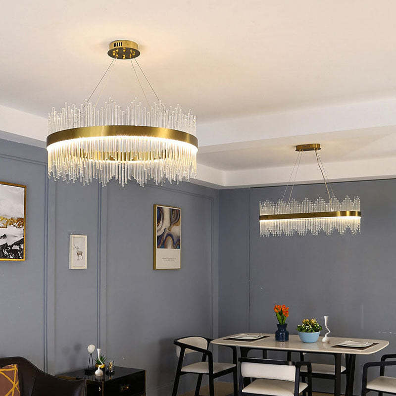 Kristy Modern Round/Rectangular Chain Chandelier, Gold