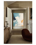 Tactile Impasto Oil Painting Teal White Orange Tones
