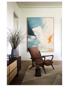 Tactile Impasto Oil Painting Teal White Orange Tones