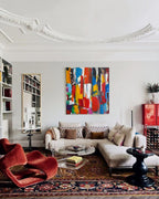 Vibrant Primary Color Geometric Abstract Oil Painting