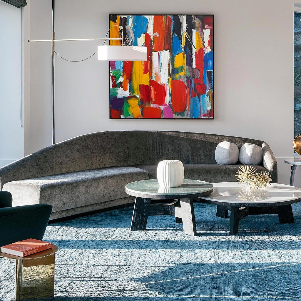 Vibrant Primary Color Geometric Abstract Oil Painting