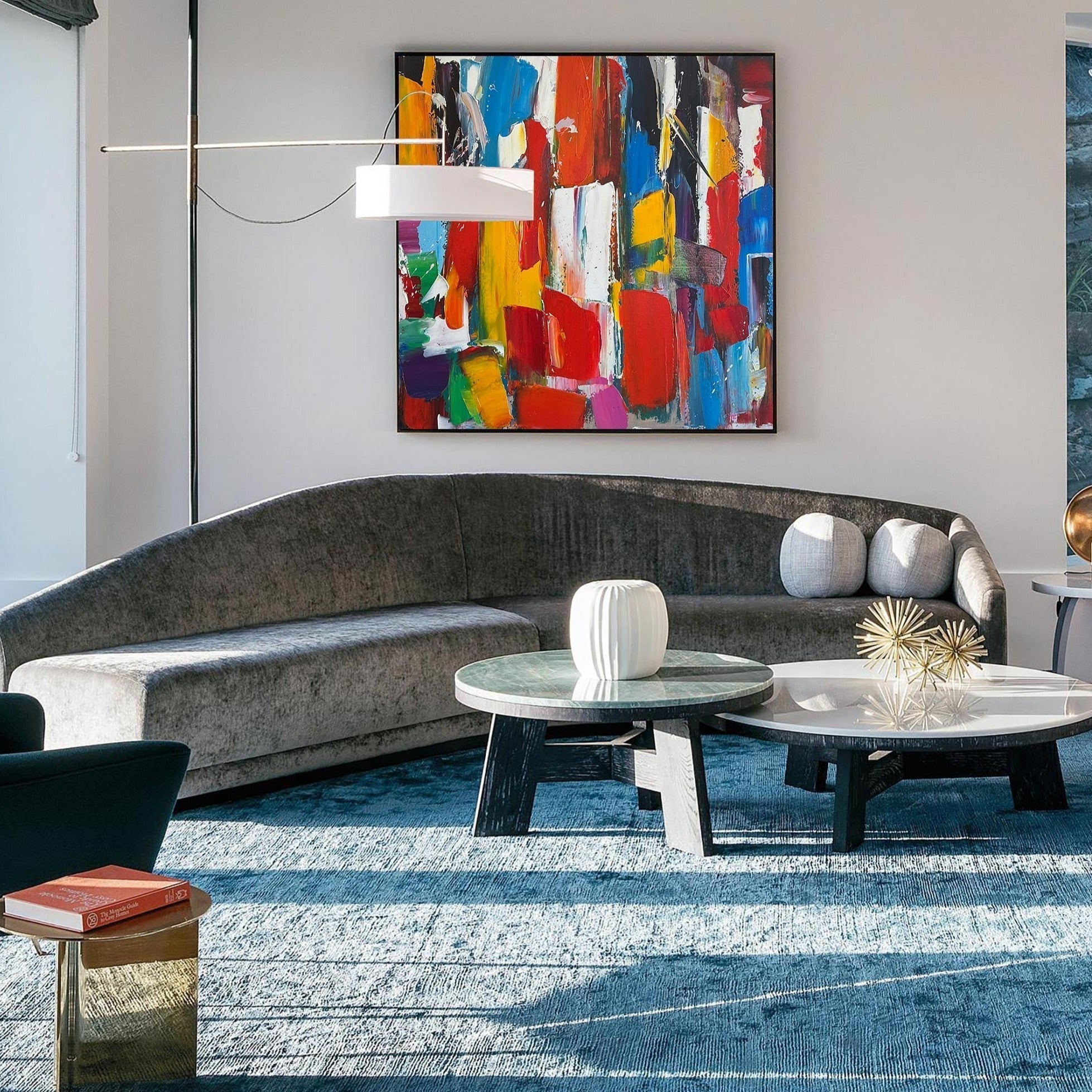 Vibrant Primary Color Geometric Abstract Oil Painting