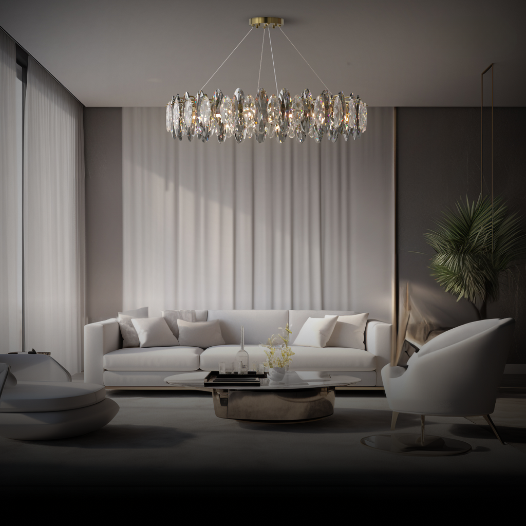 Kristy Crystal Chandelier LED Elliptical Glass/Metal Gold Living Room