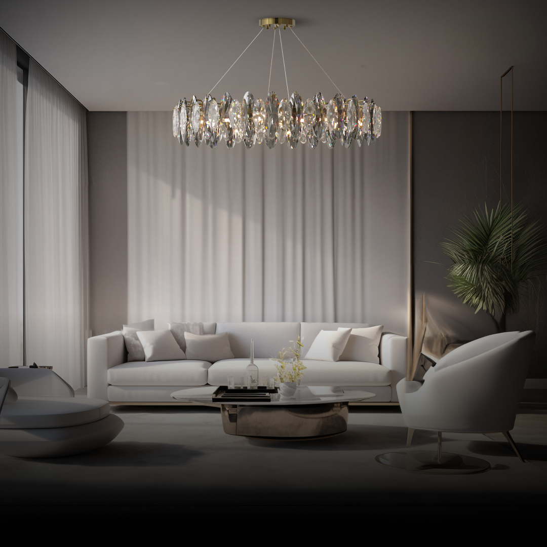 Kristy Crystal Chandelier LED Elliptical Glass/Metal Gold Living Room