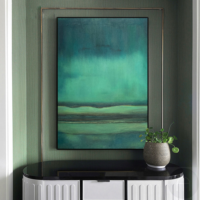 Teal Green Horizon Abstract Painting