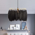 O'Moore Elegant Feather Pendant Light, Black/White, Bedroom/Living Room