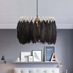 O'Moore Elegant Feather Pendant Light, Black/White, Bedroom/Living Room