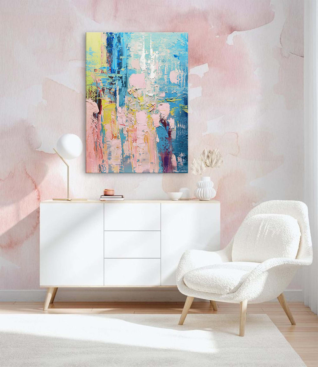 Vibrant Impasto Oil Painting Blue Pink Yellow