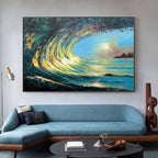 Luminous Wave Seascape Oil Painting Horizontal