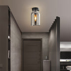 Valentina Modern Cylinder Semi-Flush Mount Clear Glass Ceiling Light, Cognac/Grey