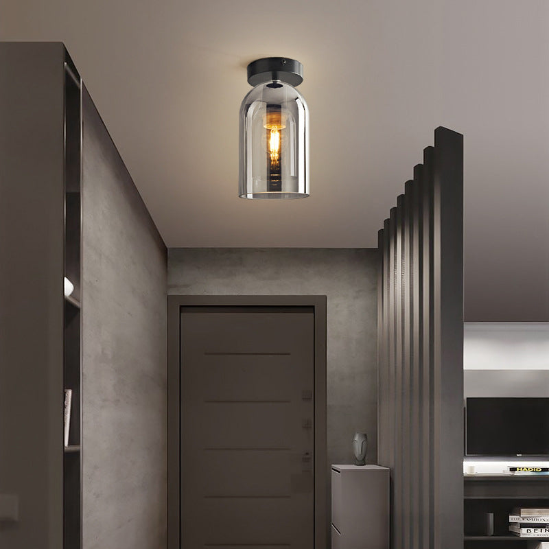 Valentina Modern Cylinder Semi-Flush Mount Clear Glass Ceiling Light, Cognac/Grey