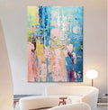 Vibrant Impasto Oil Painting Blue Pink Yellow