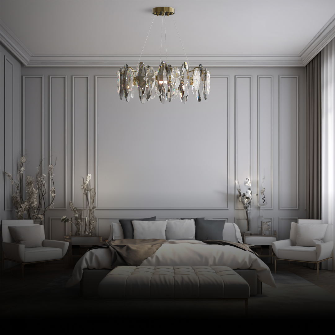 Kristy Crystal Chandelier LED Elliptical Glass/Metal Gold Living Room