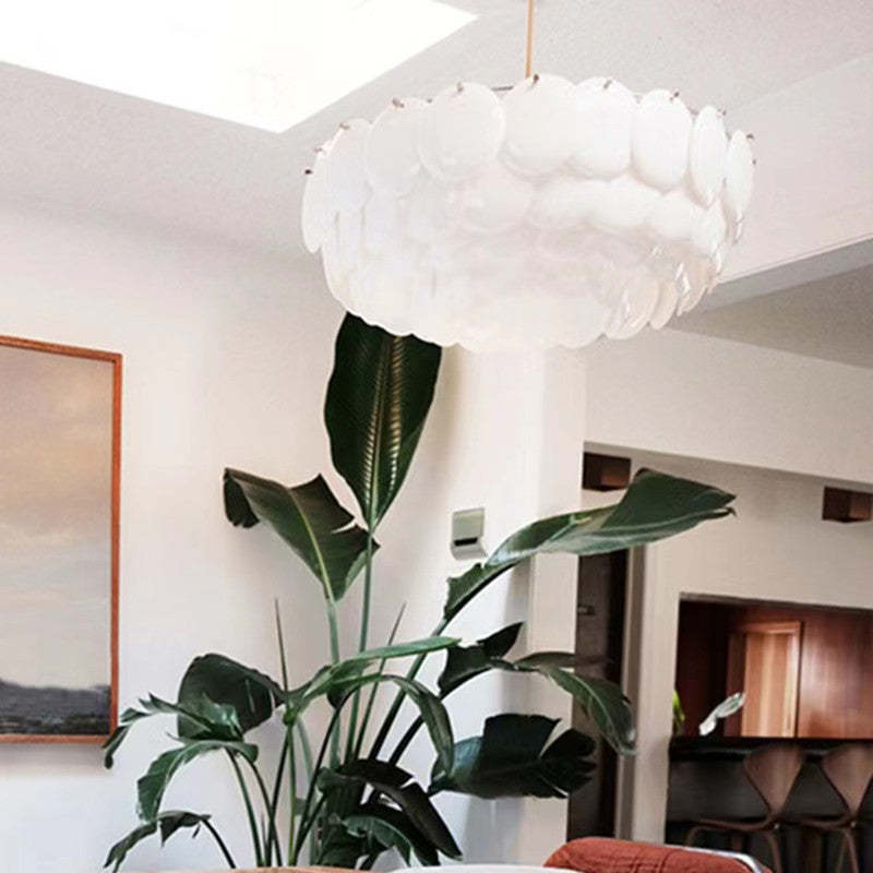 Arisha Wihte Art Deco Chandelier Light Fixture, Ceramic Leaf & Metal