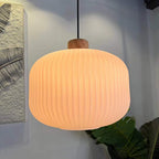 Muto Modern Wood/Glass Pendant Light, White