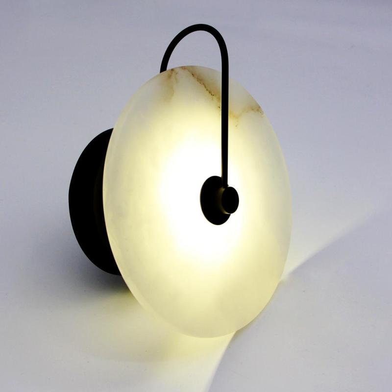 Arisha Round Bedside Wall Light, Artificial Marble, Gold & Black