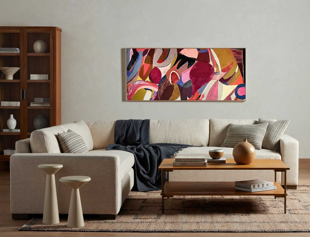 Abstract Expressionist Painting Bold Organic Shapes Pink