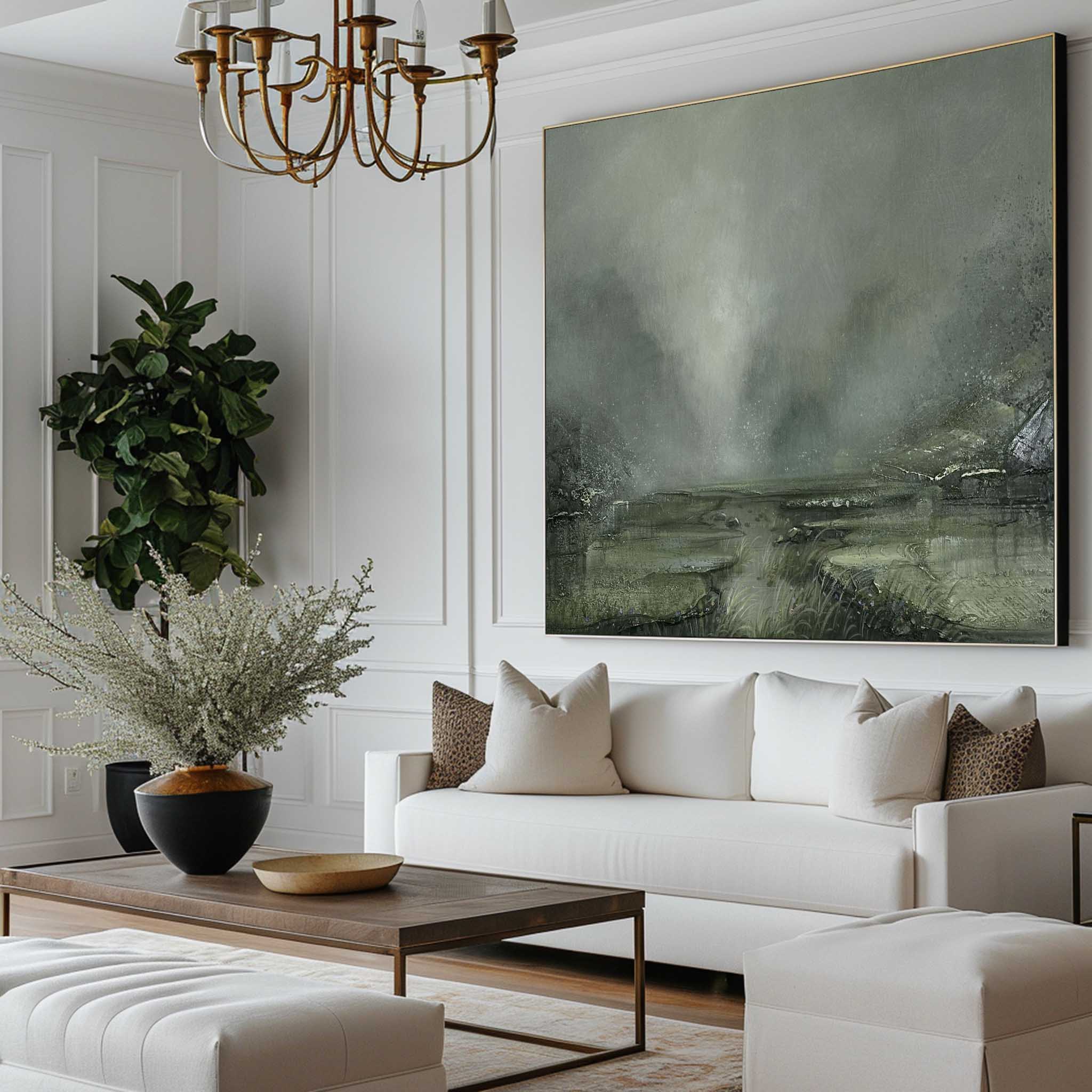 Misty Sage Green Landscape Painting