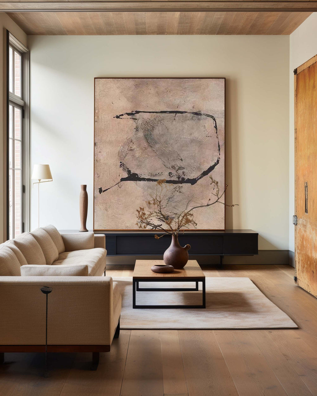 Minimalist Beige Abstract Painting Vertical
