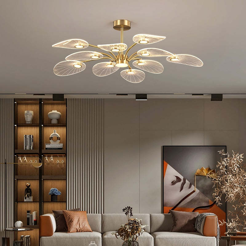 Arisha Art Deco Leaf Metal/ Chandelier, Gold