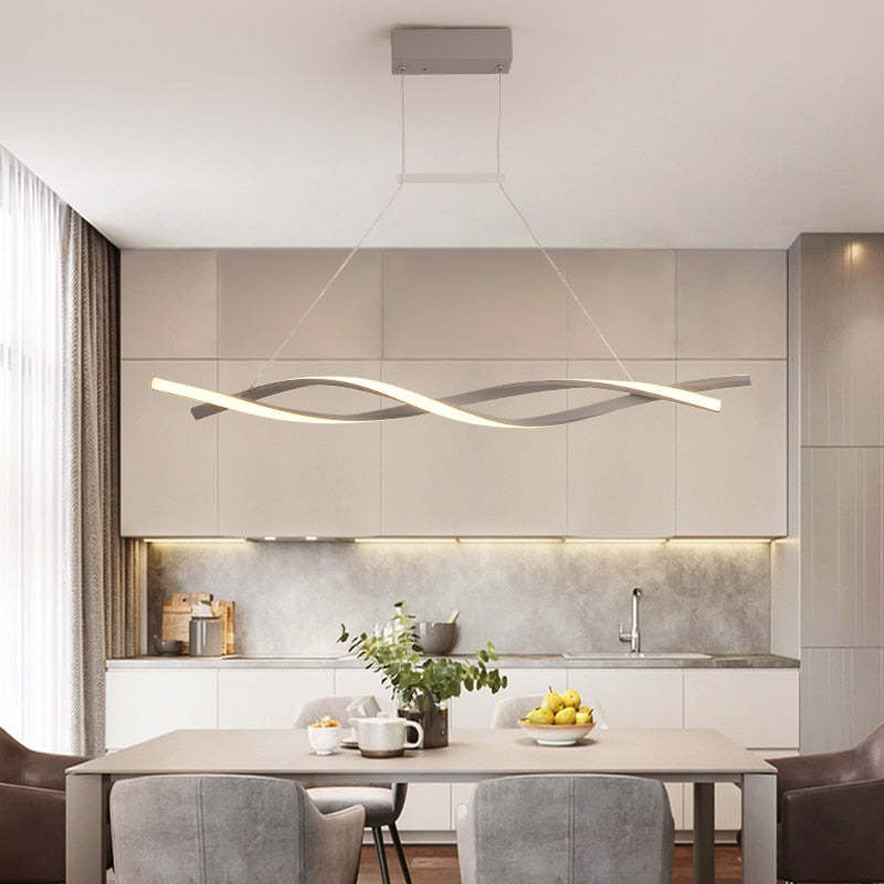 Arisha Pendant Light Linear Double Wave Modern, Metal, Black/Grey, Bedroom
