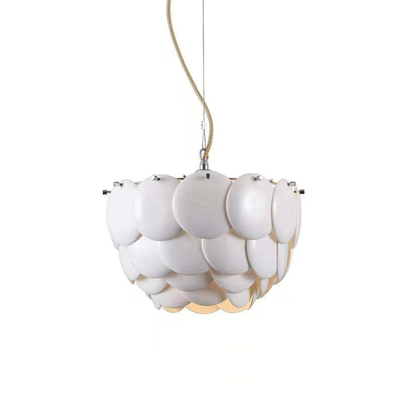 Arisha Wihte Art Deco Chandelier Light Fixture, Ceramic Leaf & Metal