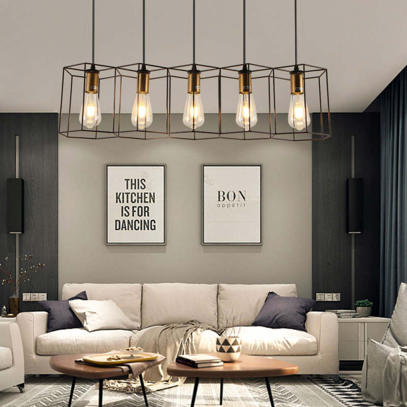 Arisha Rustic Farmhouse Geometry  3/5 Light Pendant Light, Black