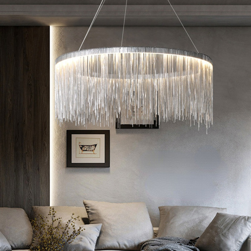 Arisha Tassel Chain Art Deco Pendant Light Silver/Gold Living Room/Hall