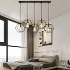 Arisha Rustic Farmhouse Geometry  3/5 Light Pendant Light, Black
