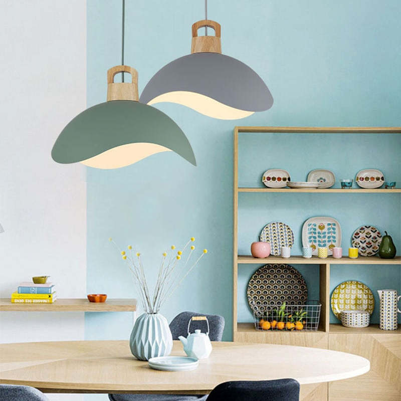 Valentina Colorful Shade Single Pendant Lights, Wood & Metal