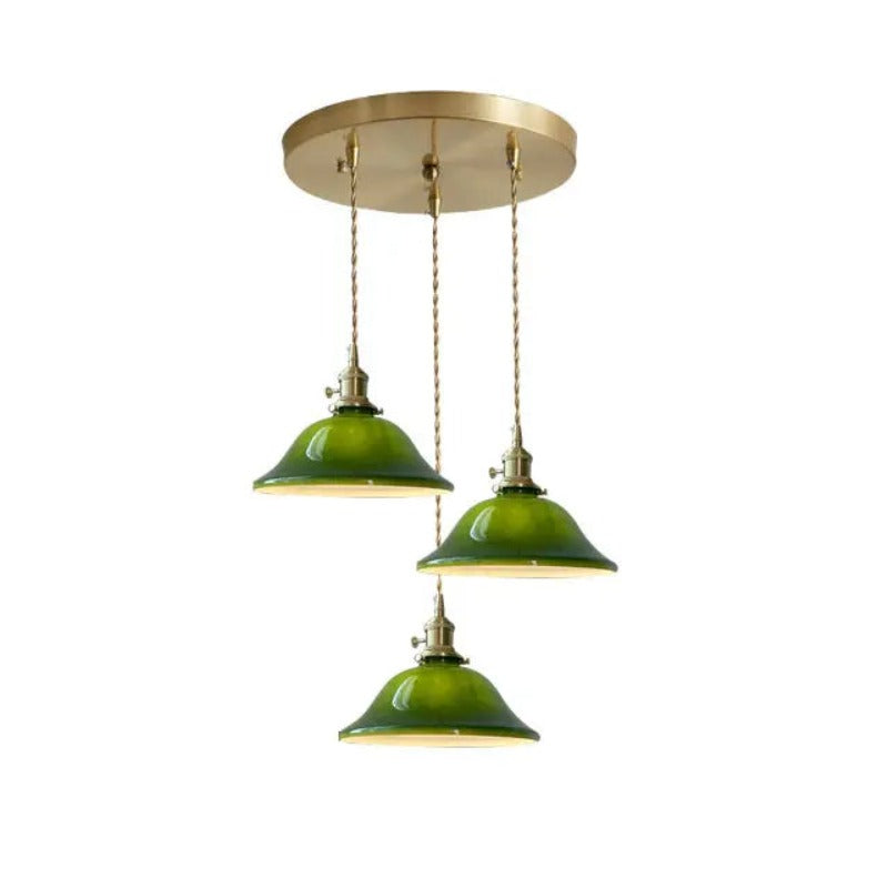 Valentina Rustic Vintage LED Pendant Light Green Copper Glass Dining Room