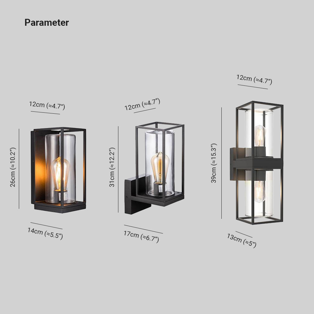 Ray Modern Rectangular Metal Outdoor Wall Lamp, Black