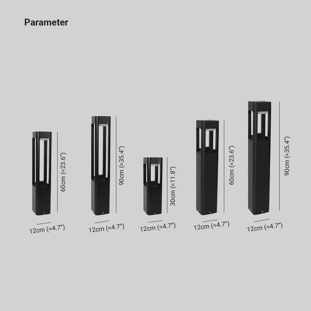 Ray Metal Rectangular Hollow Outdoor Path Light, Black