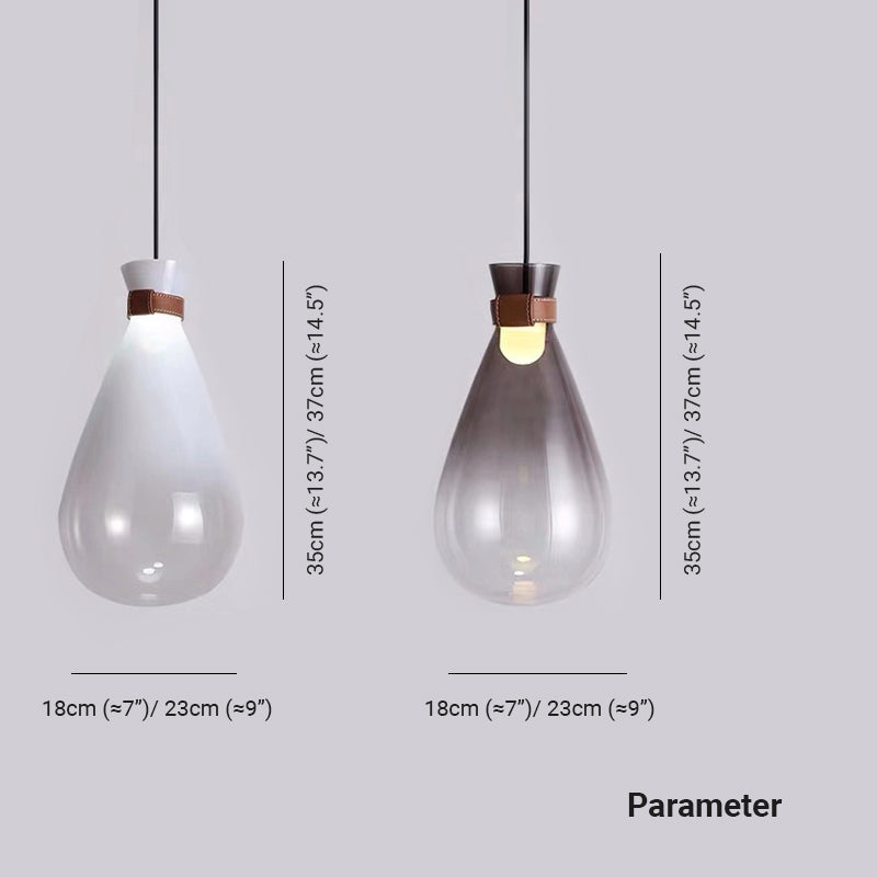 Valentina Minimalist Teardrop Shaped Glass Pendant Light, Smoke Gray/White