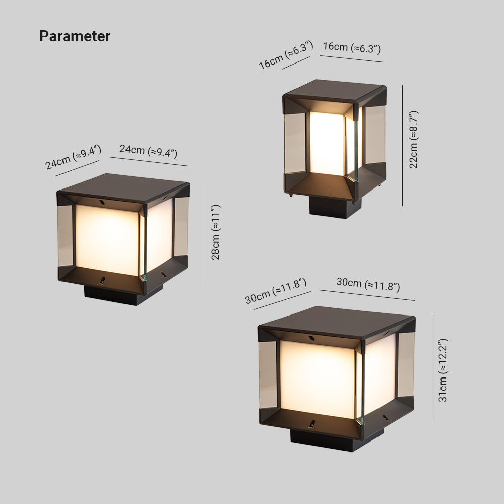 Ray Modern Rectangular Metal Glass Outdoor Lamp, Black/Black-Gold