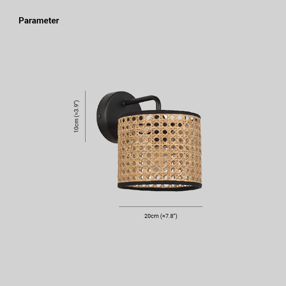 Muto Rustic Cylindrical Rattan/Metal Wall Lamp, Brown