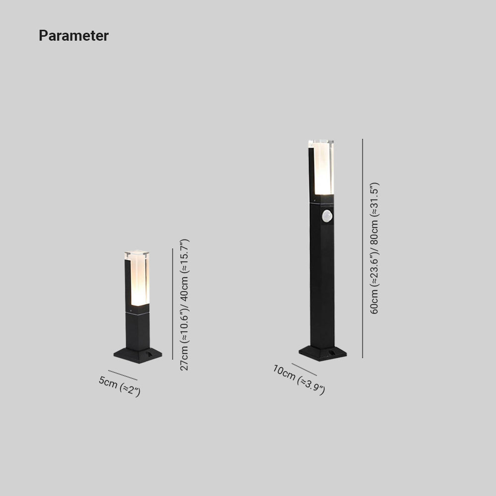 Ray Modern Metal Rectangular Outdoor Path Light With Sensor, Black