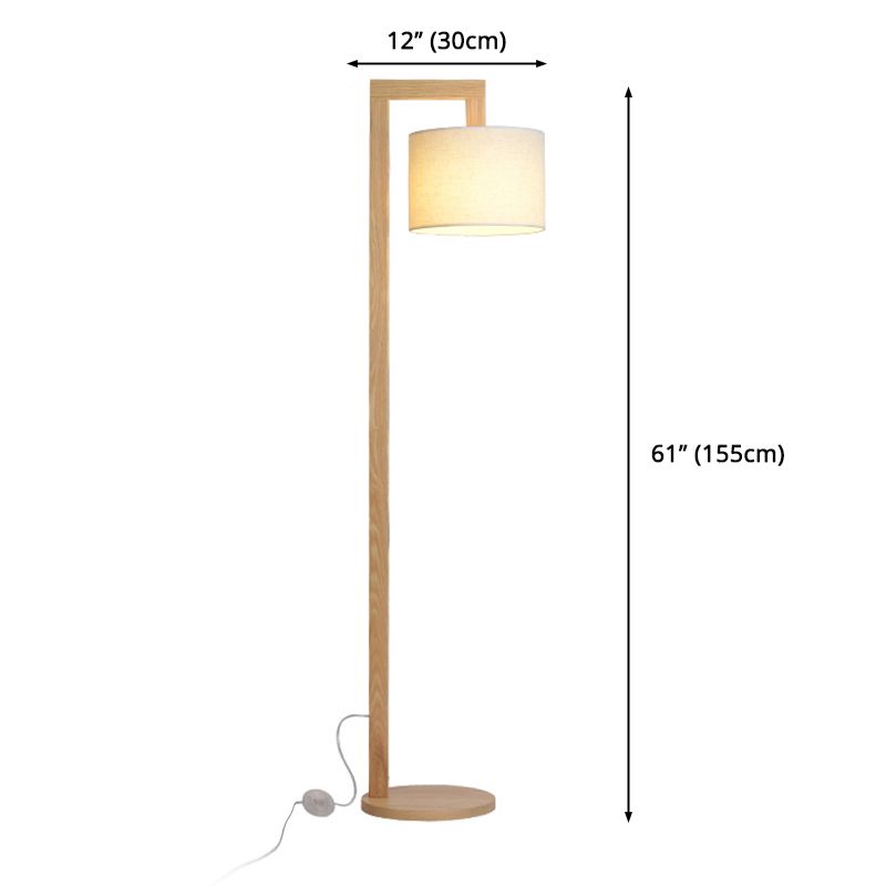 Ozawa Japanese Right Angle Arm Floor Lamp, Beige, Wood/Fabric