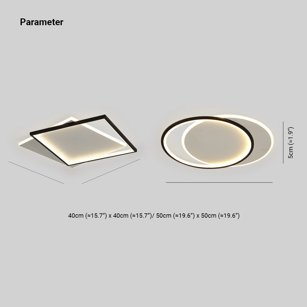 Arisha Modern Square/ Round Flush Mount Ceiling Light, Black with White