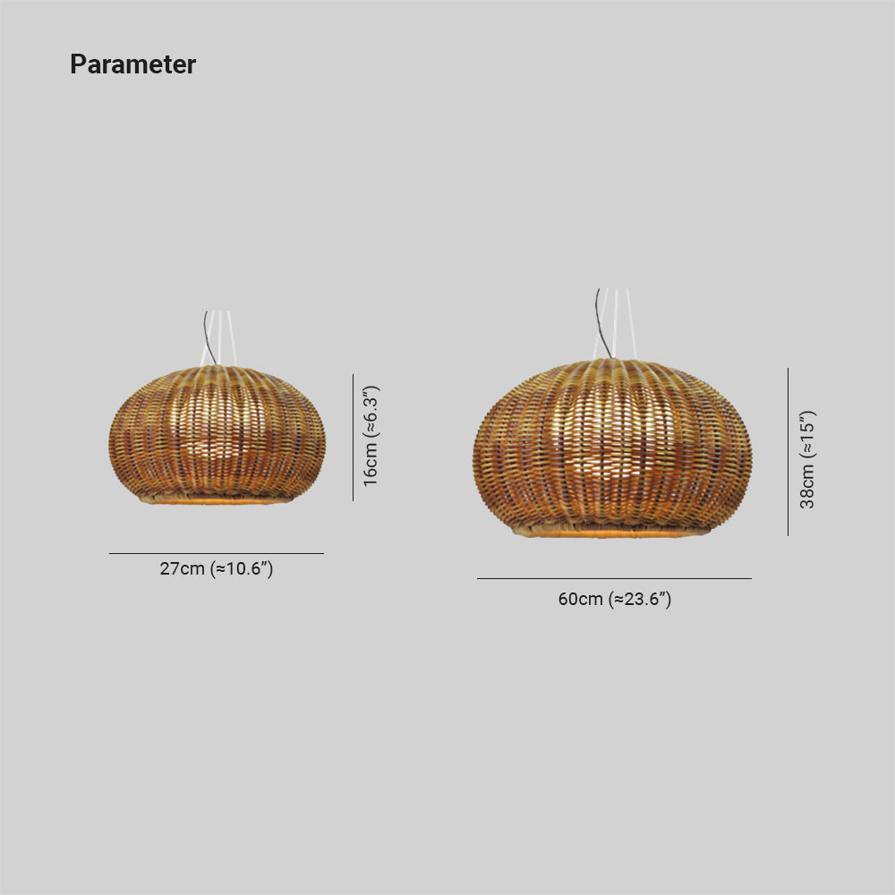 Ray Retro Lantern Gold Pendant Light, Bamboo/