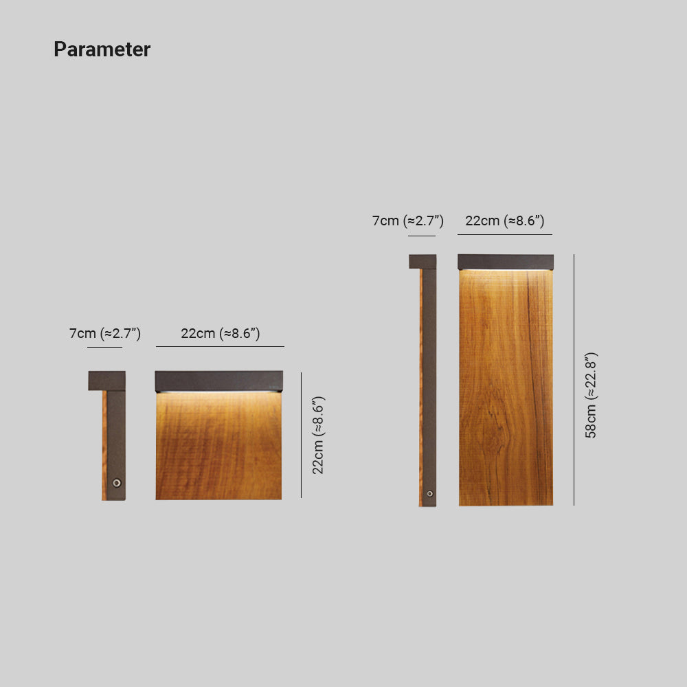 Ray Modern Metal Rectangular Outdoor Path Light, Wood