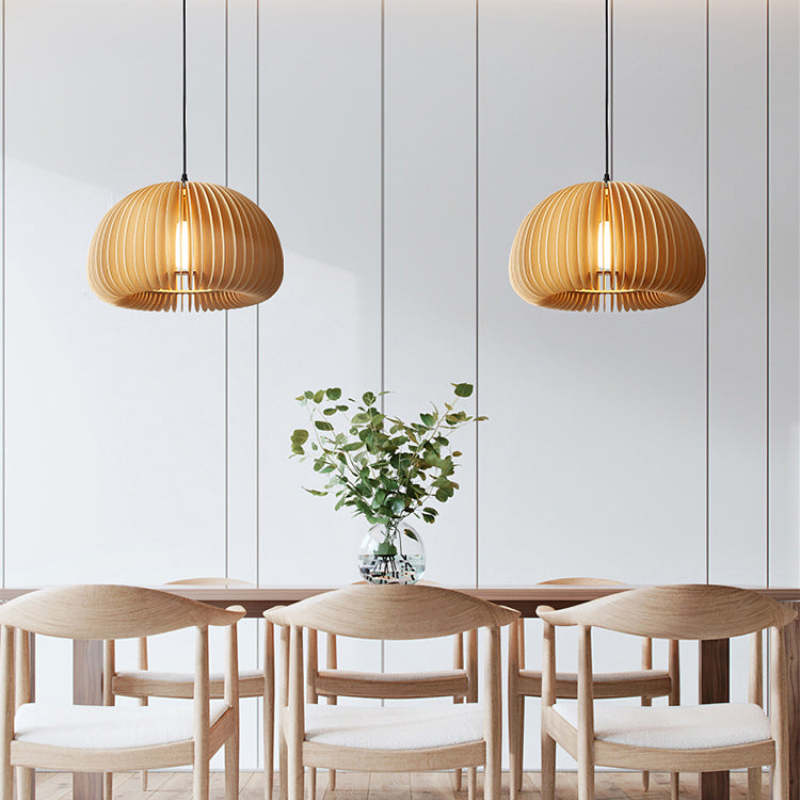 Muto Pumpkin Pendant Light, Wood